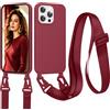 Jrkvniv Cordino Cover Compatible con iPhone 14 Pro Max Case, Bordeaux | Necklace Cover Corda Custodia Collana Case Anti Graffio Antiurto Cellulare Bumper Silicone Liquido Case con Shell Tracolla