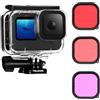 TELESIN 60M Custodia impermeabile con filtro da immersione da 3 pezzi per GoPro Hero 11 10 9 Black Supporta immersioni subacquee Snorkeling con staffa filtro rosso magenta Accessori per viti