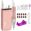 Kredioo Fresa per Unghie Professionale 35000RPM, Portatile e Ricaricabile, Trapano Elettrico, Rimozione Gel/Smalto, Lima Elettrica per Manicure e Pedicure, Kit 10 Punte Fresa Unghie, LED, Rosa