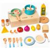 Smartwo Giochi in Legno Cucina Montessori per Bambini, Pentoline Giocattolo, Cibo in Legno da Tagliare, Accessori Cucina con Pentole Padelle Stoviglie e Alimenti 27PCS, Regalo Bambini 3 4 5 6 Anni