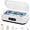 RWSRW Pulitore a Ultrasuoni 49.000 Hz - 650 ml Grande Capacità, 5 Modalità di Tempo, Tecnologia S-Air per Orologi, Occhiali, Gioielli, Dentiere - Pulizia Profonda e Delicata con Serbatoio in Acciaio