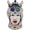 sicilia bedda - Teste di Moro Siciliane in Ceramica di Caltagirone - Realizzato Interamente a Mano - Altezza 18 Centimetri (Testa di Moro Donna Blu)
