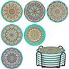 JTOOYS Set di 6 Sottobicchieri Mandala, Sottobicchieri Rotondi in Ceramica con Supporto Assorbenti con Base Antiscivolo in Sughero e Sottobicchiere in Pietra Ceramica per Tazze, Bicchieri da Vino, Cucina e