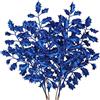 Briful 6 foglie di agrifoglio artificiali blu glitterate, 58,4 cm, foglie glitterate natalizie, steli per decorazioni per albero di Natale, foglie finte, steli artificiali per composizione floreale e