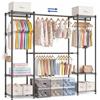 Himimi Stand Appendiabiti con 6 Ripiani, Asta Appendiabiti Estensibile | Metallo Armadio Aperto Carico Pesante 350kg, Cabina Armadio Stabile e Robusta, (141-200)xH198 cm per Camera da Letto, Nero