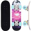 ERNAN Skateboard Completo per Principianti. Skateboard completo da 17 * 5 pollici. Double Kick Deck Concavo con 7 strati per ragazzi, ragazze (Pink Nebula)
