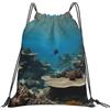 OAZCVBNN Zaino da uomo e da donna, leggero, pieghevole, con coulisse, con stampa subacquea, con stampa oceanica, sport, viaggi, yoga,
