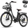Fafrees Bicicletta Elettrica, City Bike Elettrica da 250 W, Bici Elettrica 36 V / 25 Ah, Portapacchi Anteriore, Bici Elettrica da 26 Pollici per Adulti, Autonomia 160 KM, 2024 F26 LASTING (Nero)