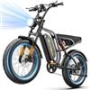 BLUVALL S30 200 W Bicicletta Elettrica Per Adulti, Batteria 48 V 16 Ah, Doppia Sospensione, Velocità Massima 20 Km/H, Autonomia Fino A 65 Km, Pneumatico Largo 50 Cm, 7 Velocità