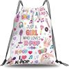 Fakcrkun Kpop Borsa con coulisse, zaino con coulisse a tema Kpop, per ragazze e donne, borsa da nuoto per scuola, sport, viaggi