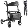 KMINA Deambulatore Pieghevole con Sedile e Freni per Anziani | Carrello con 4 Ruote e Schienale, Altezza Regolabile da 78 a 95 cm, Borsa e Portabastone, Alluminio, Carico Massimo 136 kg