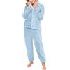Tuopuda Pigiama Donna Invernale Pile Pigiami Due Pezzi, Pigiama Felpato Set da Casa con Bottoni Felpa Manica Lunga e Pantalone Lungo Indumenti da Notte Loungewear