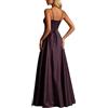 Générique Abito da donna lungo in raso con spalline e scollo a V a vita alta, gonna A-Line svasata, abito da sera chic ed elegante, abiti da ballo per matrimoni, cocktail, gala cerimonia