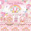 Obussgar Bunny Decorazioni per feste di compleanno - Accessori per feste con coniglio, tra cui striscioni, piatti, decorazioni per torte, bicchieri, tovaglioli, palloncini, tovaglie, per 20 persone