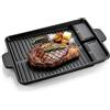 EQULIUS Piastra per barbecue, 32 x 26 cm, antiaderente coreana, rettangolare, senza fumo, in alluminio, con manici, per fornello a gas e campeggio, barbecue a gas, fornello e barbecue all'aperto (nero)