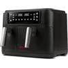 Girmi FG26 Ecofrit Bis Friggitrice ad Aria, 2400 W, 9 Litri, Contenitori antiaderenti, Display Digitale, BPA/PFOA Safe, 2 Zone di Cottura Separate, Ricettario incluso, Nero