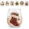 Generico Bicchiere natalizio con decorazioni 3D (D) | Bicchieri da vino senza stelo con pupazzo di neve in rilievo 3D, bicchieri festivi realizzati a mano per bevande