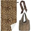 QuidToyzian Leopardo Set Regalo Donna - Cofanetto Telo Mare Microfibra Antisabbia 160x80cm con Borsa e Foulard, Asciugatura Rapida Salvaspazio Leggero, Ideale per Vacanze Piscina e Sport Marrone1