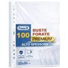 Buste Perforate Lucide Alto Spessore 22 x 30 cm 100 Pezzi Trasparenti
