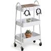 Relaxdays Carrello 3 ripiani, multiuso con ganci, per hobby, bianco | Ufficio, bagno, cucina, 80x44x32 cm, acciaio, PP