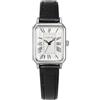 ALCENTIS Orologio da donna rettangolare, quadrante bianco, numeri romani, cinturino in pelle, cassa cromata argento