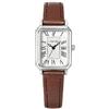 ALCENTIS Orologio da donna rettangolare, quadrante bianco, numeri romani, cinturino in pelle, cassa cromata argento