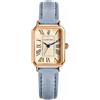 ALCENTIS Orologio da donna rettangolare analogico, cassa in oro rosa, cinturino in pelle