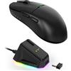 MAGIC-REFINER X AJAZZ AJ159P: Mouse da gioco wireless con base di ricarica RGB magnetica, mouse da gioco per PC con filo e wireless (2.4G/USB-C), sensore PAW3395, 6 livelli di DPI regolabili fino a 26000 per PC/Mac - Nero - Versione USA