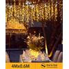 Quntis Tenda Luminosa Esterno 144 Led, 4x0,6M Prolungabile Luci Cascata Natale, Tenda Luci Natale Esterno con 8 Modalità Impermeabile per Balcone, Tetto, Finestra, Giardino - Bianco Caldo