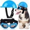 Frienda Casco e occhiali per cani, protezione UV, occhiali da sole e casco imbottito da 10,2 cm per cuccioli, con cintura regolabile, per cani di piccola taglia e cuccioli (blu, S)