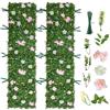 VEVOR Parete Verde Artificiale 243,8x61 cm, Set di 2 Pannelli di Siepe Artificiale con Fiori Finti per Pareti e Recinzioni Decorative, Schermo Frangivista per Balcone Cortile, Uso Interno ed Esterno