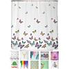 arteneur Tenda da Doccia Antimuffa 180x200cm Farfalle | Tessuto riciclato, OEKO-TEX 100, lavabile 40°C, oscurante, impermeabile, orlo appesantito, con 12 anelli riciclati