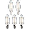 Paulmann 29094 Lampadina a filamento LED 230V candela E14 confezione da 5 5x4,8W 5x470lm 35mm chiaro vetro 2700K - bianco caldo