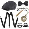 QUXV 7 Pezzi Set Accessori Anni 20 per Uomo, Gatsby Gangster Costume Accessori, con Cappello Panama, Orologio da Tasca, Cinghie, Papillon, Baffi, Occhiali da Vista, per Natale Carnevale Festa