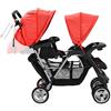 Kavolet Passeggino, Passeggino per fratelli Duo Pieghevole Passeggino per fratelli per due bambini, Acciaio Rosso e Nero