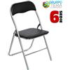 BAKAJI Set 6 Pezzi Sedie Imbottite Pieghevoli Colore Nero Struttura Silver Sedia Metal