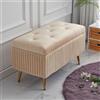 BAKAJI Pouf Contenitore Panca in Velluto Rettangolare Morbido Capiente Divanetto Beige