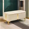 Shally Dogan Cassapanca Contenitore Beige in Ecopelle con Piedini in Metallo Oro Panca Pouf