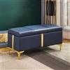 Shally Dogan Cassapanca Contenitore Blu in Ecopelle con Piedini in Metallo Oro Panca Pouf