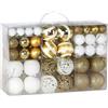 BAKAJI Confezione 100 Palline Natale Oro e Bianco Diametro 3/4/6 cm Addobbo Natalizio