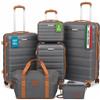 PROVITERA Set 6 Pezzi Valigie Rigide Family in ABS Beauty Case Grigio e Marrone 55/66/75cm