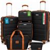 PROVITERA Set 6 Pezzi Valigie Rigide Family in ABS Beauty Case Nero e Marrone 55/66/75cm