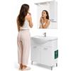 Shally Dogan Set Completo Mobile da Bagno da Terra 85 cm con Due Ante Bianco Specchio e Accessori