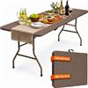 BAKAJI Tavolo Pieghevole Tortora Polyrattan Resistente Tavolino da Esterno 180x74x74cm