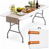 BAKAJI Tavolo Pieghevole Bianco Polyrattan Resistente Tavolino da Esterno 180x74x74cm