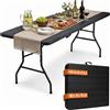 BAKAJI Tavolo Pieghevole Nero Effetto Legno Resistente Tavolino da Esterno 180x74x74cm