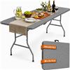 BAKAJI Tavolo Pieghevole Grigio Polyrattan Resistente Tavolino da Esterno 180x74x74cm