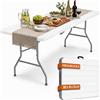 BAKAJI Tavolo Pieghevole Bianco Effetto Legno Resistente Tavolino Esterno 180x74x74cm