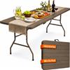 BAKAJI Tavolo Pieghevole Tortora Effetto Legno Resistente Tavolino Esterno 180x74x74cm