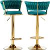 BAKAJI Set 2 Sgabelli Cucina Bar Schienale Intrecciato in Velluto Verde Struttura Oro